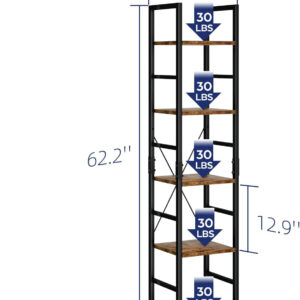 NUMENN 5 Tier Bookshelf, Tall Bookcase Shelf Storage Organizer, Modern Book Shelf for Bedroom, Living Room and Home Office, Vintage
