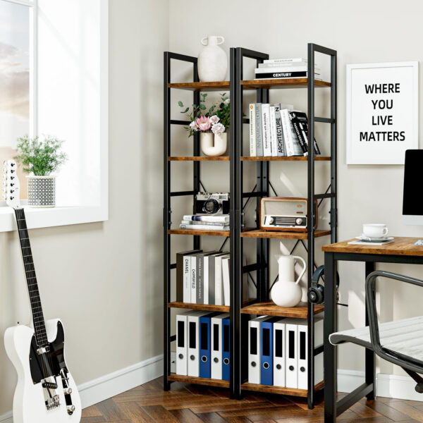 NUMENN 5 Tier Bookshelf, Tall Bookcase Shelf Storage Organizer, Modern Book Shelf for Bedroom, Living Room and Home Office, Vintage