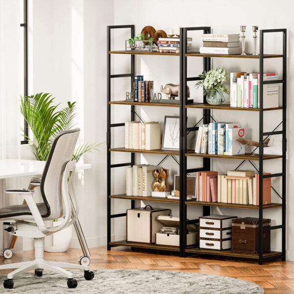 NUMENN 5 Tier Bookshelf, Tall Bookcase Shelf Storage Organizer, Modern Book Shelf for Bedroom, Living Room and Home Office, Vintage