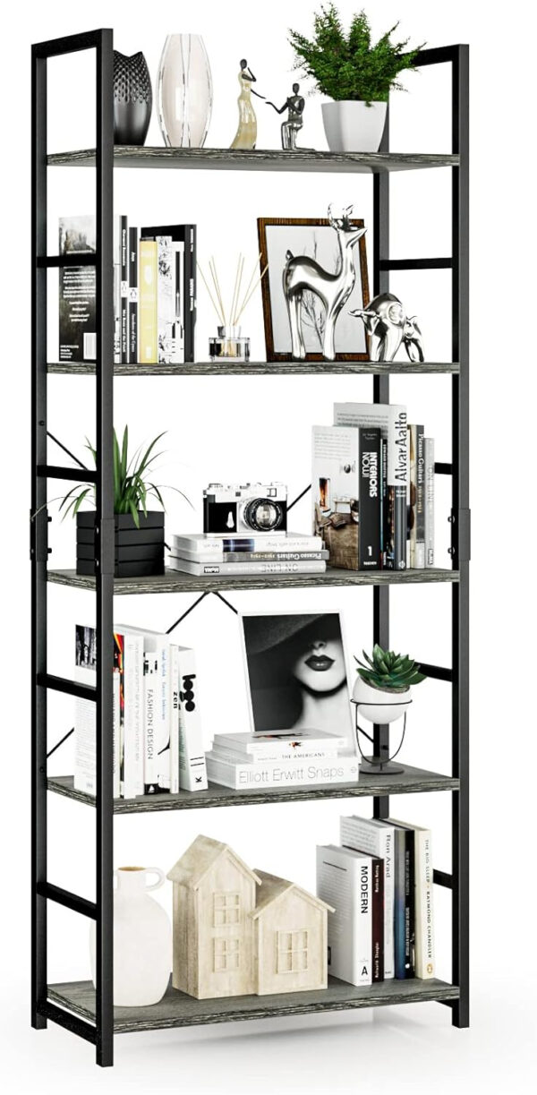 NUMENN 5 Tier Bookshelf, Tall Bookcase Shelf Storage Organizer, Modern Book Shelf for Bedroom, Living Room and Home Office, Vintage