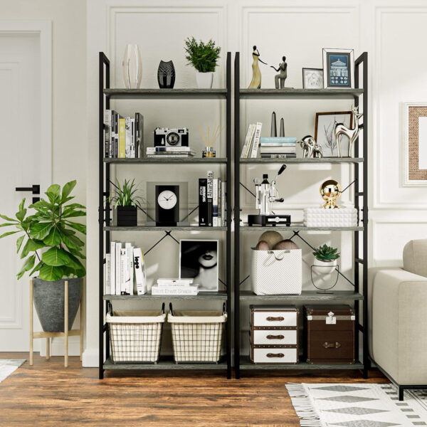 NUMENN 5 Tier Bookshelf, Tall Bookcase Shelf Storage Organizer, Modern Book Shelf for Bedroom, Living Room and Home Office, Vintage