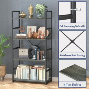 NUMENN 5 Tier Bookshelf, Tall Bookcase Shelf Storage Organizer, Modern Book Shelf for Bedroom, Living Room and Home Office, Vintage
