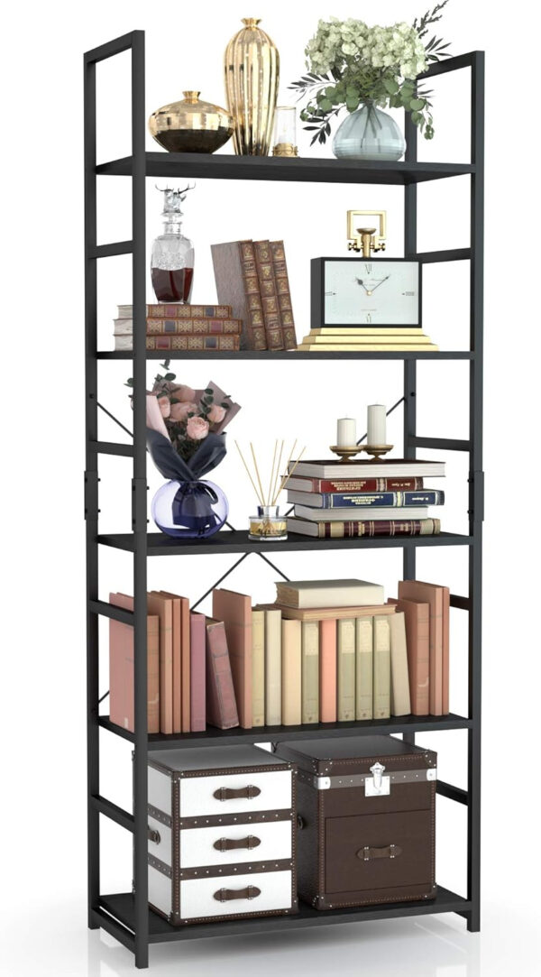 NUMENN 5 Tier Bookshelf, Tall Bookcase Shelf Storage Organizer, Modern Book Shelf for Bedroom, Living Room and Home Office, Vintage