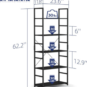 NUMENN 5 Tier Bookshelf, Tall Bookcase Shelf Storage Organizer, Modern Book Shelf for Bedroom, Living Room and Home Office, Vintage