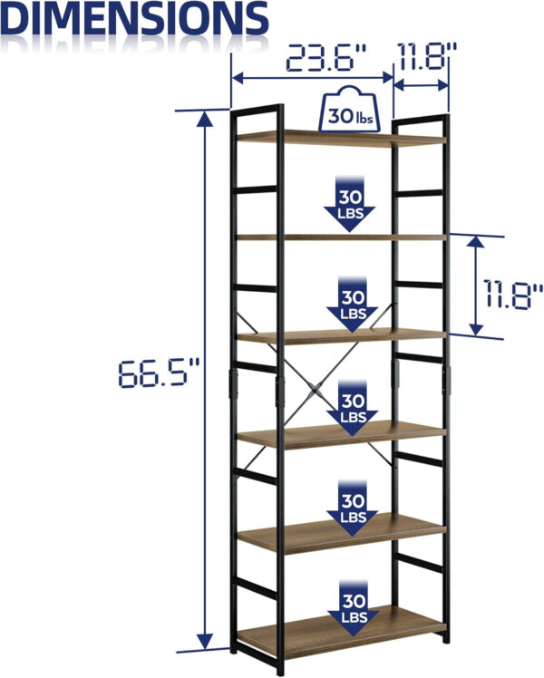 NUMENN 5 Tier Bookshelf, Tall Bookcase Shelf Storage Organizer, Modern Book Shelf for Bedroom, Living Room and Home Office, Vintage