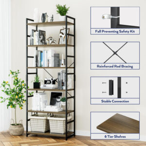 NUMENN 5 Tier Bookshelf, Tall Bookcase Shelf Storage Organizer, Modern Book Shelf for Bedroom, Living Room and Home Office, Vintage