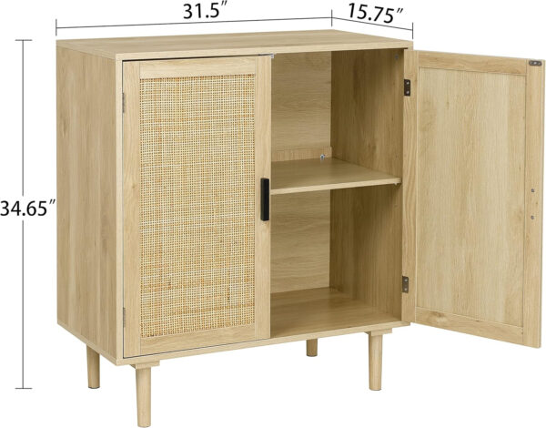 Finnhomy Sideboard Buffet Cabinet, Kitchen Storage Sideboard with Rattan Decorated Doors, Liquor Coffee Buffet, Dining Room, Hallway, Console Table, Accent Cabinet, 31.5X 15.8X 34.6 Inches, Natural
