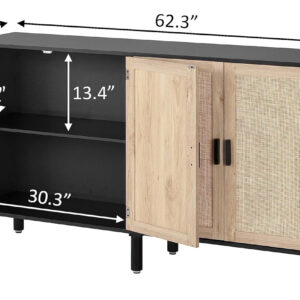 Finnhomy Sideboard Buffet Cabinet, Kitchen Storage Sideboard with Rattan Decorated Doors, Liquor Coffee Buffet, Dining Room, Hallway, Console Table, Accent Cabinet, 31.5X 15.8X 34.6 Inches, Natural