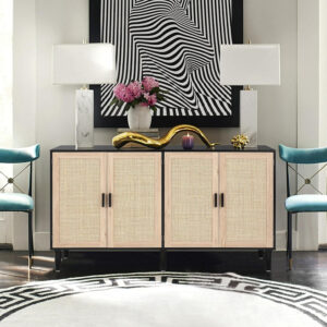 Finnhomy Sideboard Buffet Cabinet, Kitchen Storage Sideboard with Rattan Decorated Doors, Liquor Coffee Buffet, Dining Room, Hallway, Console Table, Accent Cabinet, 31.5X 15.8X 34.6 Inches, Natural