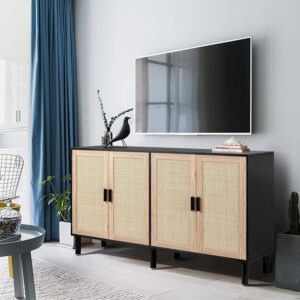 Finnhomy Sideboard Buffet Cabinet, Kitchen Storage Sideboard with Rattan Decorated Doors, Liquor Coffee Buffet, Dining Room, Hallway, Console Table, Accent Cabinet, 31.5X 15.8X 34.6 Inches, Natural