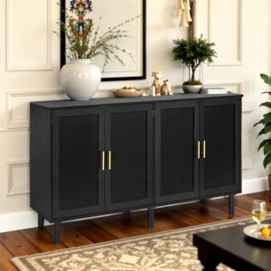 Finnhomy Sideboard Buffet Cabinet, Kitchen Storage Sideboard with Rattan Decorated Doors, Liquor Coffee Buffet, Dining Room, Hallway, Console Table, Accent Cabinet, 31.5X 15.8X 34.6 Inches, Natural