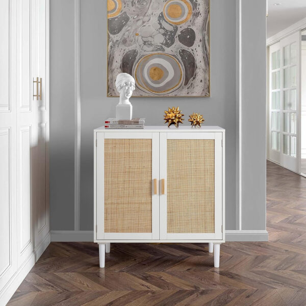 Finnhomy Sideboard Buffet Cabinet, Kitchen Storage Sideboard with Rattan Decorated Doors, Liquor Coffee Buffet, Dining Room, Hallway, Console Table, Accent Cabinet, 31.5X 15.8X 34.6 Inches, Natural