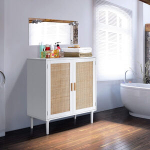 Finnhomy Sideboard Buffet Cabinet, Kitchen Storage Sideboard with Rattan Decorated Doors, Liquor Coffee Buffet, Dining Room, Hallway, Console Table, Accent Cabinet, 31.5X 15.8X 34.6 Inches, Natural