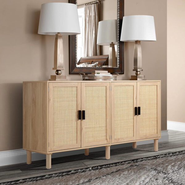 Finnhomy Sideboard Buffet Cabinet, Kitchen Storage Sideboard with Rattan Decorated Doors, Liquor Coffee Buffet, Dining Room, Hallway, Console Table, Accent Cabinet, 31.5X 15.8X 34.6 Inches, Natural
