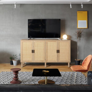 Finnhomy Sideboard Buffet Cabinet, Kitchen Storage Sideboard with Rattan Decorated Doors, Liquor Coffee Buffet, Dining Room, Hallway, Console Table, Accent Cabinet, 31.5X 15.8X 34.6 Inches, Natural