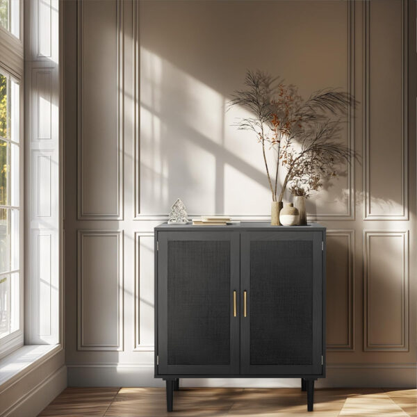 Finnhomy Sideboard Buffet Cabinet, Kitchen Storage Sideboard with Rattan Decorated Doors, Liquor Coffee Buffet, Dining Room, Hallway, Console Table, Accent Cabinet, 31.5X 15.8X 34.6 Inches, Natural