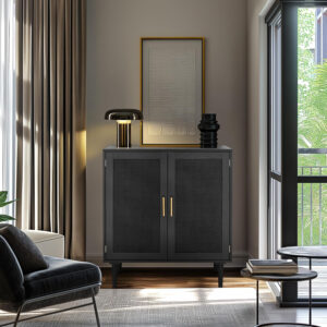 Finnhomy Sideboard Buffet Cabinet, Kitchen Storage Sideboard with Rattan Decorated Doors, Liquor Coffee Buffet, Dining Room, Hallway, Console Table, Accent Cabinet, 31.5X 15.8X 34.6 Inches, Natural