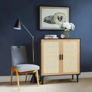 Finnhomy Sideboard Buffet Cabinet, Kitchen Storage Sideboard with Rattan Decorated Doors, Liquor Coffee Buffet, Dining Room, Hallway, Console Table, Accent Cabinet, 31.5X 15.8X 34.6 Inches, Natural