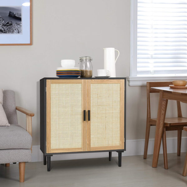 Finnhomy Sideboard Buffet Cabinet, Kitchen Storage Sideboard with Rattan Decorated Doors, Liquor Coffee Buffet, Dining Room, Hallway, Console Table, Accent Cabinet, 31.5X 15.8X 34.6 Inches, Natural