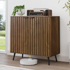 Smuxee Fluted Sideboard Cabinet, Freestanding Walnut Buffet Cabinet with Adjustable Shelf, Wood Storage Cabinet for Living Room, Entryway, Hallway