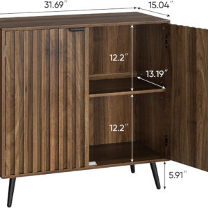 Smuxee Fluted Sideboard Cabinet, Freestanding Walnut Buffet Cabinet with Adjustable Shelf, Wood Storage Cabinet for Living Room, Entryway, Hallway