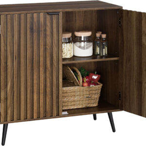 Smuxee Fluted Sideboard Cabinet, Freestanding Walnut Buffet Cabinet with Adjustable Shelf, Wood Storage Cabinet for Living Room, Entryway, Hallway