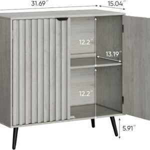 Smuxee Fluted Sideboard Cabinet, Freestanding Walnut Buffet Cabinet with Adjustable Shelf, Wood Storage Cabinet for Living Room, Entryway, Hallway