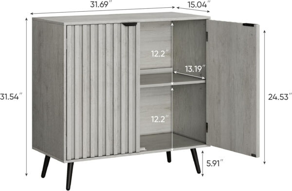 Smuxee Fluted Sideboard Cabinet, Freestanding Walnut Buffet Cabinet with Adjustable Shelf, Wood Storage Cabinet for Living Room, Entryway, Hallway