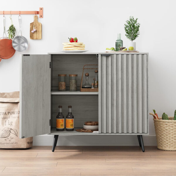Smuxee Fluted Sideboard Cabinet, Freestanding Walnut Buffet Cabinet with Adjustable Shelf, Wood Storage Cabinet for Living Room, Entryway, Hallway