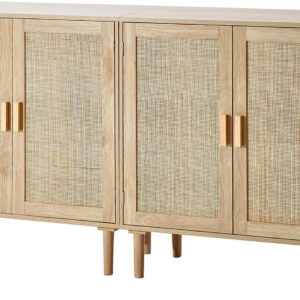VEVOR Rattan Buffet Cabinet with Storage, 4 Magnetic Doors and Adjustable Shelves, Sideboard for Hallway, Living Room, Kitchen, Natural