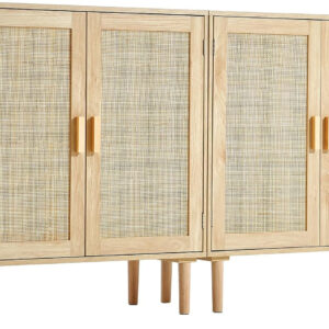 VEVOR Rattan Buffet Cabinet with Storage, 4 Magnetic Doors and Adjustable Shelves, Sideboard for Hallway, Living Room, Kitchen, Natural