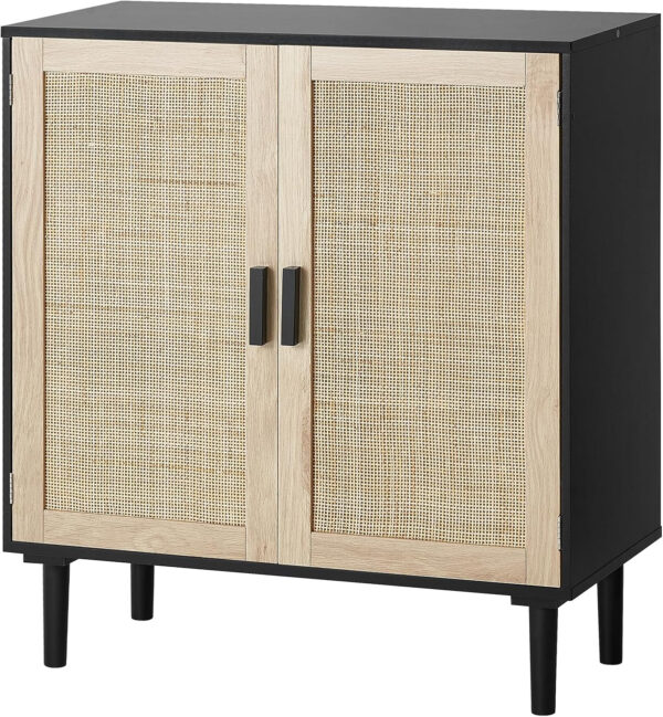 VEVOR Rattan Buffet Cabinet with Storage, 4 Magnetic Doors and Adjustable Shelves, Sideboard for Hallway, Living Room, Kitchen, Natural