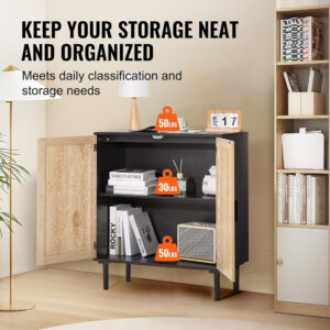 VEVOR Rattan Buffet Cabinet with Storage, 4 Magnetic Doors and Adjustable Shelves, Sideboard for Hallway, Living Room, Kitchen, Natural