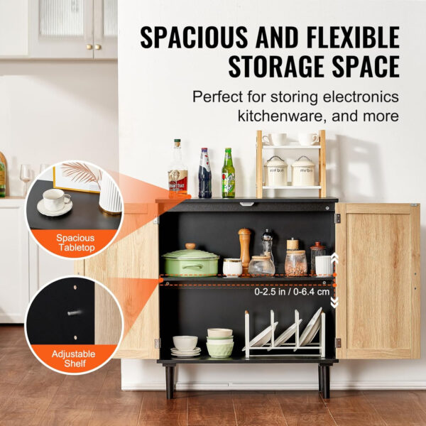 VEVOR Rattan Buffet Cabinet with Storage, 4 Magnetic Doors and Adjustable Shelves, Sideboard for Hallway, Living Room, Kitchen, Natural