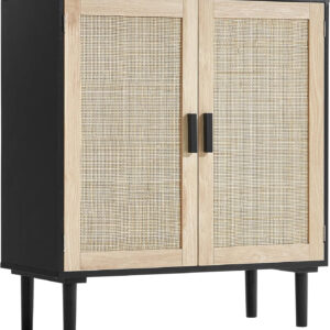 VEVOR Rattan Buffet Cabinet with Storage, 4 Magnetic Doors and Adjustable Shelves, Sideboard for Hallway, Living Room, Kitchen, Natural