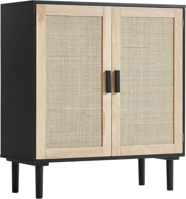VEVOR Rattan Buffet Cabinet with Storage, 4 Magnetic Doors and Adjustable Shelves, Sideboard for Hallway, Living Room, Kitchen, Natural