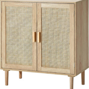 VEVOR Rattan Buffet Cabinet with Storage, 4 Magnetic Doors and Adjustable Shelves, Sideboard for Hallway, Living Room, Kitchen, Natural