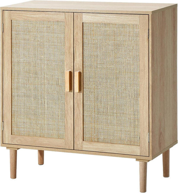 VEVOR Rattan Buffet Cabinet with Storage, 4 Magnetic Doors and Adjustable Shelves, Sideboard for Hallway, Living Room, Kitchen, Natural