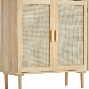 VEVOR Rattan Buffet Cabinet with Storage, 4 Magnetic Doors and Adjustable Shelves, Sideboard for Hallway, Living Room, Kitchen, Natural