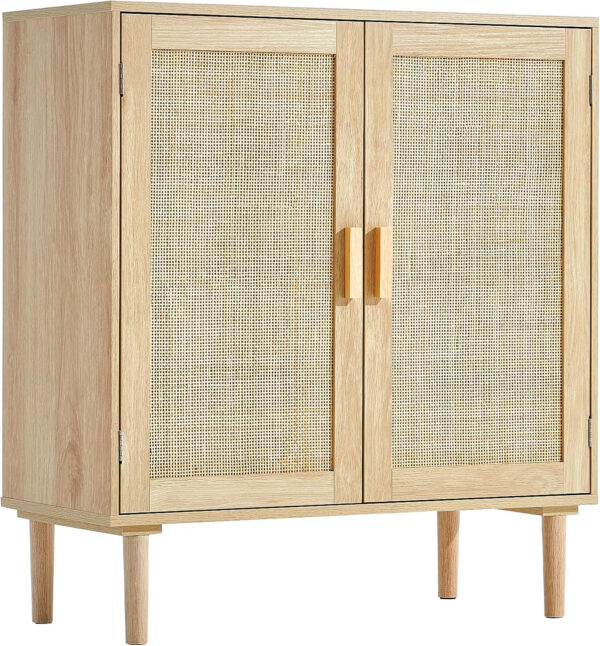 VEVOR Rattan Buffet Cabinet with Storage, 4 Magnetic Doors and Adjustable Shelves, Sideboard for Hallway, Living Room, Kitchen, Natural