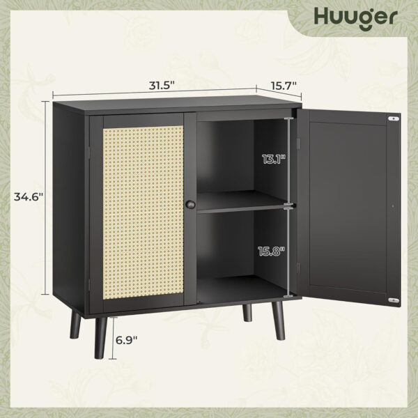 Huuger Buffet Cabinet with Storage, Storage Cabinet with PE Rattan Decor Doors, Accent Sideboard Buffet with Solid Wood Feet, for Hallway, Entry, Living Room, Natural