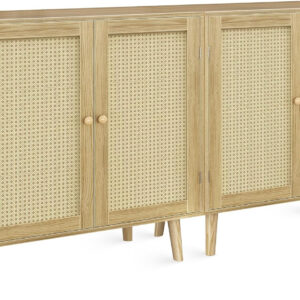 Huuger Buffet Cabinet with Storage, Storage Cabinet with PE Rattan Decor Doors, Accent Sideboard Buffet with Solid Wood Feet, for Hallway, Entry, Living Room, Natural