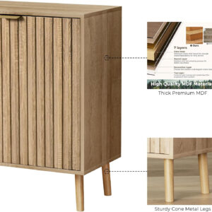 Fluted Storage Cabinet, Free Standing Buffet, Wood Sideboard, Multifunctional Accent Storage for Living Room, Hallway, Entryway, Dining Room (1, Oak)