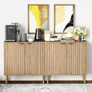 Fluted Storage Cabinet, Free Standing Buffet, Wood Sideboard, Multifunctional Accent Storage for Living Room, Hallway, Entryway, Dining Room (1, Oak)