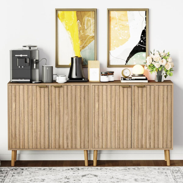 Fluted Storage Cabinet, Free Standing Buffet, Wood Sideboard, Multifunctional Accent Storage for Living Room, Hallway, Entryway, Dining Room (1, Oak)