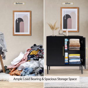 Fluted Storage Cabinet, Free Standing Buffet, Wood Sideboard, Multifunctional Accent Storage for Living Room, Hallway, Entryway, Dining Room (1, Oak)