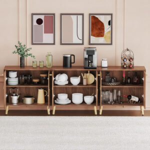 Fluted Storage Cabinet, Free Standing Buffet, Wood Sideboard, Multifunctional Accent Storage for Living Room, Hallway, Entryway, Dining Room (1, Oak)