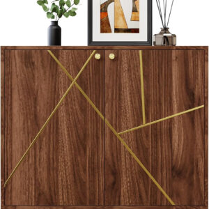 Fluted Storage Cabinet, Free Standing Buffet, Wood Sideboard, Multifunctional Accent Storage for Living Room, Hallway, Entryway, Dining Room (1, Oak)