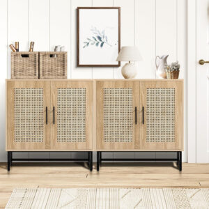 Fluted Storage Cabinet, Free Standing Buffet, Wood Sideboard, Multifunctional Accent Storage for Living Room, Hallway, Entryway, Dining Room (1, Oak)