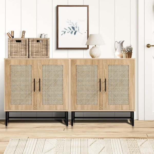 Fluted Storage Cabinet, Free Standing Buffet, Wood Sideboard, Multifunctional Accent Storage for Living Room, Hallway, Entryway, Dining Room (1, Oak)